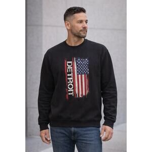 Port & Company Detroit American Flag Crewneck Sweatshirt Motorcore Black M